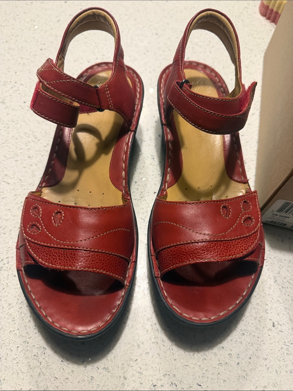 Clarks Red Leather Adjustable Open-Toe Sandals